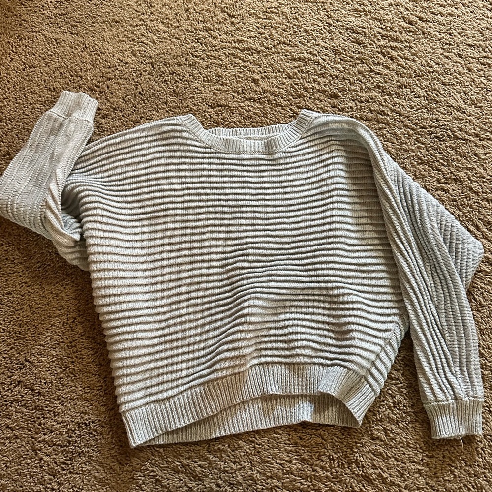 Harper Gray Crew Neck Sweater with Stripes